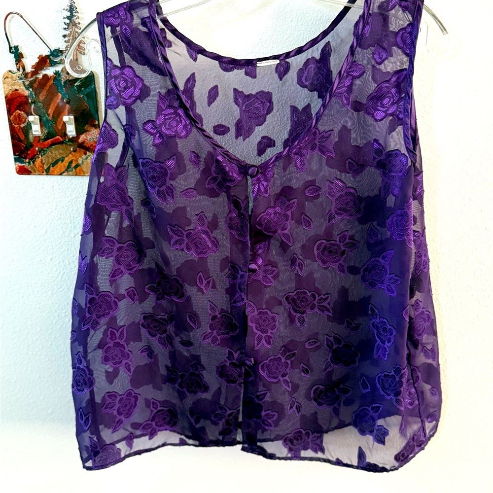 Purple vintage Floral Sheer Women's vest size Medium I think sheer floral print - Picture 1 of 6